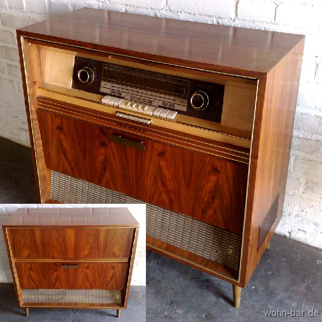 grundig musikbox grundig musiktruhe, 50er jahre, nussbaum,<br>
b 82cm, t 38cm, h 83cm,<br>
125,- euro